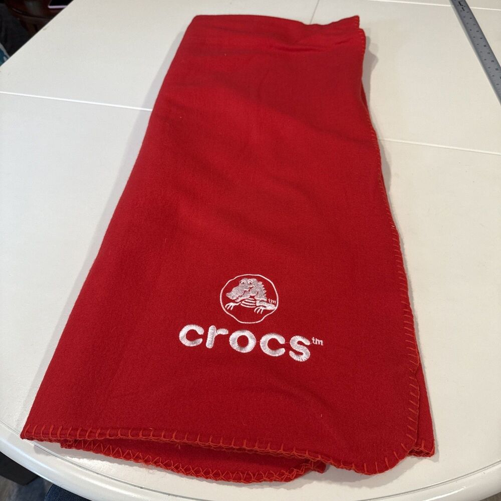 Crocs Red Polar Fleece Throw Blanket Embroidered Logo Alligator Logo 59x48